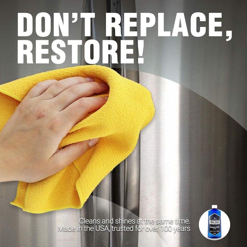 Milsek Stainless Steel Cleaner - Multipurpose Cleaning Supplies for Home and Kitchen Appliances, Sink, Stovetop, Dishwasher, Microwaves and Refrigerators - 12 Fl Oz (Pack of 2) with Microfiber Towel - Image 3